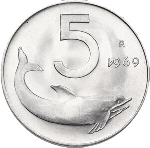 reverse: 5 lire 1969 1 rovesciato