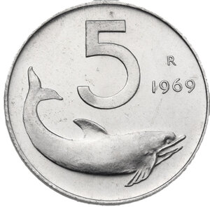 reverse: 5 lire 1969 1 rovesciato