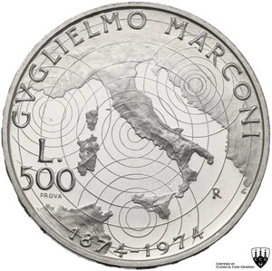 reverse: 500 lire 1974 Guglielmo Marconi Prova
