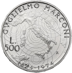 reverse: 500 lire 1974 Gugliemo Marconi errore con al bordo REPUBALIANA BLICA IT