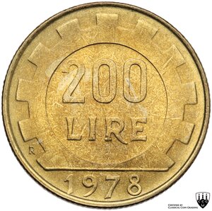 reverse: 200 lire 1978  mezzaluna sotto il collo