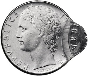 obverse: 100 lire 1978 con slittamento di conio ed esubero di metallo