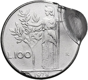 reverse: 100 lire 1978 con slittamento di conio ed esubero di metallo