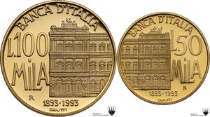 reverse: 100000 e 50000 lire 1993 centenario della banca d Italia