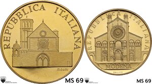 obverse: 100000 e 50000 lire 1999 riapertura della Basilica di San Francesco d Assisi e 900° anniversario della fondazione del Duomo di Modena