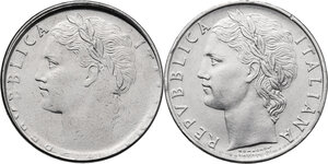 obverse: Lotto di due (2) monete da 100 lire con conio evanescente