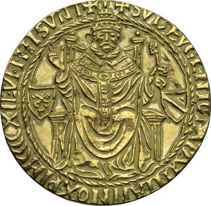 obverse: Eugenio IV (1431-1438), Gabriele Condulmer. Riproduzione della medaglia del 1439 coniata in occasione della riconciliazione della Chiesa Greca ed Armena con quella di Roma durante il Concilio di Firenze