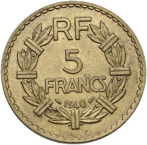 reverse: FRANCIA REPUBBLICA 5 FRANCS 1940 BA. 12,35 GR. SPL-FDC