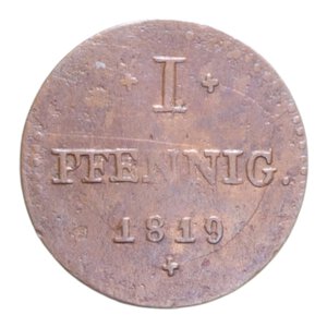 reverse: GERMANIA HESSEN DARMSTADT 1 PFENNIG 1819 CU. 1,18 GR. qBB