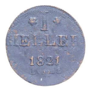 reverse: GERMANIA FRANKFURT 1 HELLER DOPPIA DATA 1821 CU. 1,45 GR. qBB