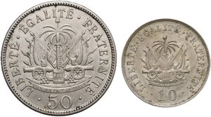 reverse: HAITI REPUBBLICA 50 CENT. 1907 + 10 CENT. 1906 NI. LOTTO 2 MONETE VARIE CONSERVAZIONI