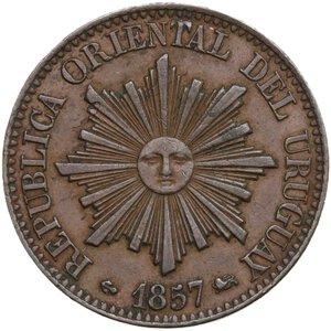 obverse: URUGUAY 5 CENTIMOS 1857 CU. 4,48 GR. BB-SPL