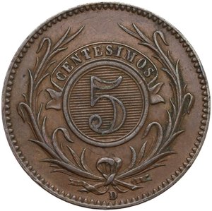 reverse: URUGUAY 5 CENTIMOS 1857 CU. 4,48 GR. BB-SPL