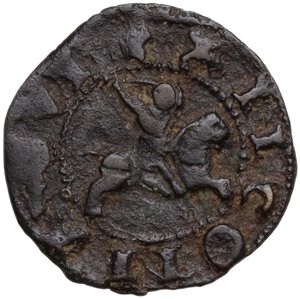 reverse: ANCONA ANONIME (XV SEC.) QUATTRINO CON CAVALIERE A DESTRA CU. 0,57 GR. BB