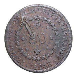 reverse: BRASILE PIETRO 80 REIS 1824 B CU. 24,02 GR. qBB (COLPO)