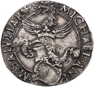 obverse: CARMAGNOLA MICHELE ANTONIO DI SALUZZO (1504-1528) CORNUTO R AG. 5,11 GR. MIR. 146 BB+