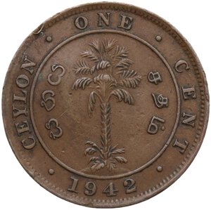 reverse: CEYLON GIORGIO VI 1 CENT. 1942 CU. 2,34 GR. BB (TONDELLO DEFORMATO)