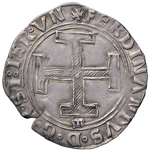 obverse: Napoli. Ferdinando I d’Aragona (1458-1494). Coronato (sigla M; Antonio Miroballo m.d.z. 1458-1460) AG gr. 3,96. P.R. 12b. MIR 66/3. Vall-Llosera i Tarrés 114a. Migliore di BB 