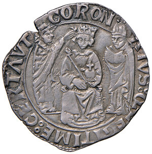 reverse: Napoli. Ferdinando I d’Aragona (1458-1494). Coronato (sigla M; Antonio Miroballo m.d.z. 1458-1460) AG gr. 3,96. P.R. 12b. MIR 66/3. Vall-Llosera i Tarrés 114a. Migliore di BB 