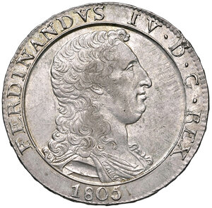 obverse: Napoli. Ferdinando IV di Borbone (1759-1816). II periodo: 1799-1805. Da 120 grana 1805 AG. Pagani 10. P.R. 9. MIR 423. Magliocca 392. q.SPL 