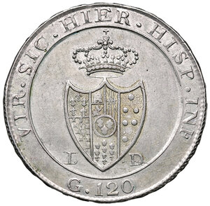 reverse: Napoli. Ferdinando IV di Borbone (1759-1816). II periodo: 1799-1805. Da 120 grana 1805 AG. Pagani 10. P.R. 9. MIR 423. Magliocca 392. q.SPL 