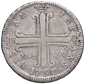 reverse: Palermo. Ferdinando III di Borbone (1759-1816). Da 3 tarì 1796 (Sigle N d’-O V; Nicola d’Orgemont-Vigevi m.d.z., 1793-1798) AG gr. 6,67. Spahr 62. MIR 617/1. Rara. q.BB 