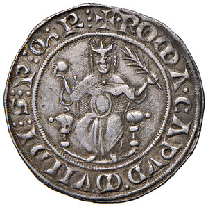 reverse: Roma. Senato Romano (1184-1439). Carlo I d’Angiò (II senatoriato: 1268-1278). Grosso rinforzato AG gr. 4,00. Muntoni 15. Berman 105. MIR 127/1 (poco prima del 1274). Molto raro. q.SPL 
