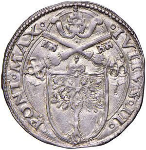 obverse: Roma. Giulio II (1503-1513). Giulio AG gr. 3,87. Muntoni 27. Berman 573. MIR 560.  Molto raro. Fondi brillanti, più di SPL