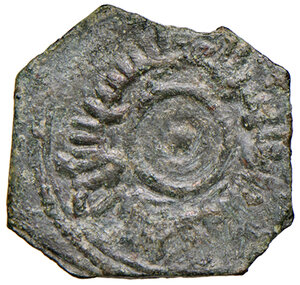 obverse: Bari. Ruggero II (1105-1154). Follaro 1139-1140 AE gr. 1,22. MEC 14, 193. Travaini 210. MIR 130. D’Andrea Normanni 135. Molto raro. BB 