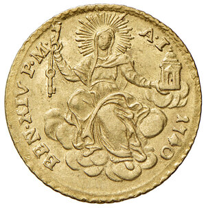 obverse: Roma. Benedetto XIV (1740-1758). Zecchino 1740 anno I AV gr. 3,40. Muntoni 2 var. I. Berman 2727. MIR 2588/2. Raro. SPL 