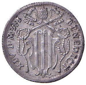 obverse: Roma. Benedetto XIV (1740-1758). Grosso anno I AG gr. 1,31. Muntoni 114. Berman 2759. MIR 2598/3. Migliore di BB 