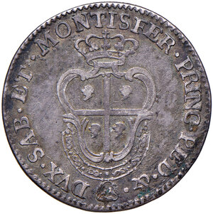 reverse: Savoia. Carlo Emanuele III (1730-1773). Monetazione per la Sardegna. Quarto di scudo sardo nuovo 1768 (Torino) AG gr. 5,62. MIR 960a. BB 