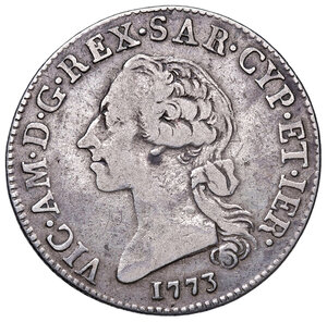 obverse: Savoia. Vittorio Amedeo III (1773-1796). Monetazione per la Sardegna. Mezzo scudo sardo nuovo 1773 (Torino) AG gr. 11,54. MIR 1003a. Molto raro. q.BB/BB 
