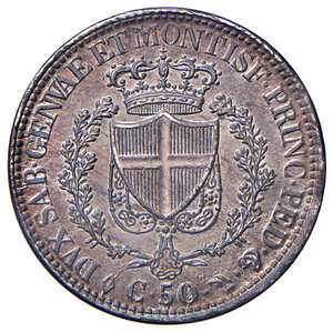 reverse: Savoia. Carlo Felice (1821-1831). Da 50 centesimi 1825 (Torino) AG. Pagani 111. MIR 1038d. Conservazione eccezionale per il tipo di moneta, q.FDC 
