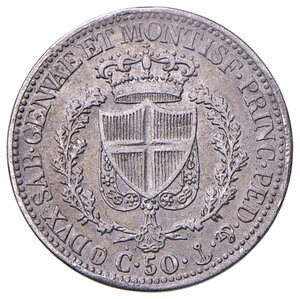 reverse: Savoia. Carlo Felice (1821-1831). Da 50 centesimi 1827 (Genova) AG. Pagani 114. MIR 1038g. BB 