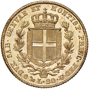 reverse: Savoia. Carlo Alberto (1831-1849). Da 20 lire 1849 (Genova) AV. Pagani 208. MIR 1045ac. FDC 