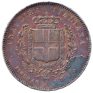 reverse: Savoia. Vittorio Emanuele II re eletto (1859-1861). Lira 1860 (Firenze) AG. Pagani 440. MIR 1067b. Patina iridescente, SPL