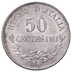 reverse: Savoia. Vittorio Emanuele II re d’Italia (1861-1878). Da 50 centesimi 1866 (Milano) AG. Pagani 530. MIR 1088d. Rara. FDC 