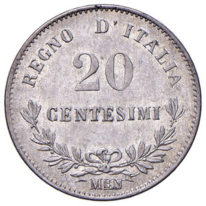 reverse: Savoia. Vittorio Emanuele II re d’Italia (1861-1878). Da 20 centesimi 1863 (Milano) AG. Pagani 535. MIR 1090a. FDC 