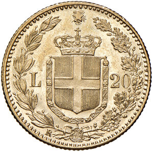 reverse: Savoia. Umberto I re d’Italia (1878-1900). Da 20 lire 1886 AV. Pagani 582. MIR 1098l. FDC 