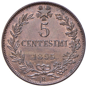 reverse: Savoia. Umberto I re d’Italia (1878-1900). Da 5 centesimi 1895 CU. Pagani 617. MIR 1107a. Rara. q.FDC 