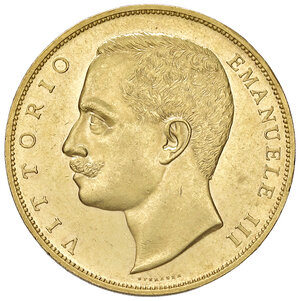 obverse: Savoia. Vittorio Emanuele III re d’Italia (1900-1946). Da 100 lire 1903 AV. Pagani 638. MIR 1114a. Molto rara. q.FDC 