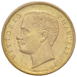 obverse: Savoia. Vittorio Emanuele III re d’Italia (1900-1946). Da 20 lire 1905 AV. Pagani 664. MIR 1125d. Rara. Periziata Angelo Bazzoni FDC. FDC 