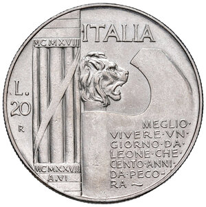 reverse: Savoia. Vittorio Emanuele III re d’Italia (1900-1946). Da 20 lire 1928/VI AG. Pagani 680. MIR 1129a. Minimi segnetti, altrimenti q.FDC 