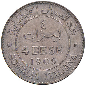 reverse: Savoia. Vittorio Emanuele III re d’Italia (1900-1946). Monetazione per la Somalia. Da 4 bese 1909 (Roma) CU. Pagani 973. MIR 1178a. Rara. q.FDC 