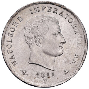 obverse: Venezia. Napoleone I re d’Italia (1805-1814). Da 5 lire 1811 AG. Pagani 16. Rara. q.FDC 