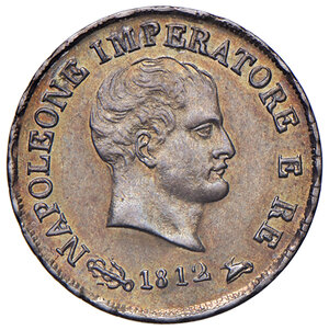 obverse: Venezia. Napoleone I re d’Italia (1805-1814). Da 10 soldi 1812 AG. Pagani 26. Molto rara. Bella patina iridescente, migliore di SPL 