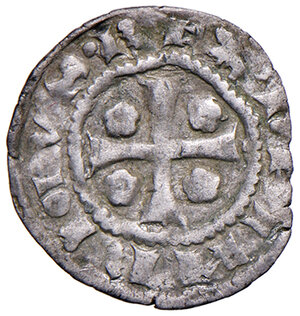 obverse: Merano. Enrico conte e re di Boemia (1295-1335). Quattrino (Contrassegno: rosetta a cinque petali) MI gr. 0,52. CNTM M305a. Raro. Più di BB 