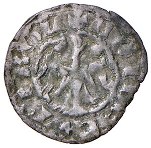 reverse: Merano. Enrico conte e re di Boemia (1295-1335). Quattrino (Contrassegno: rosetta a cinque petali) MI gr. 0,52. CNTM M305a. Raro. Più di BB 
