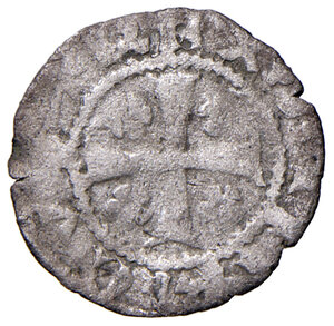 obverse: Merano. Enrico conte e re di Boemia (1295-1335).Quattrino (Contrassegno: rosetta a cinque petali) MI gr. 0,52. CNTM M313a. Raro. q.BB 